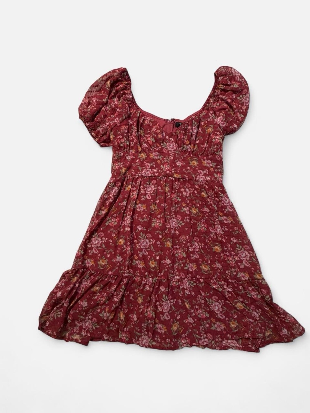 Juniors' Red Floral Puff-Sleeve Dress